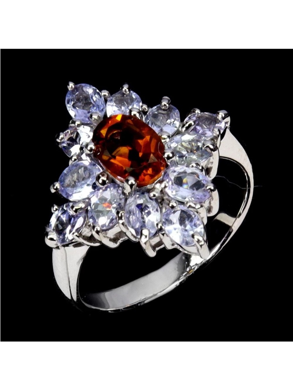 Stunning Genuine Citrine & Tanzanite 925 Sterling Silver Ring Size 7.5